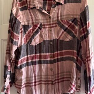 Lucky Brand Pink and Gray Plaid Shirt